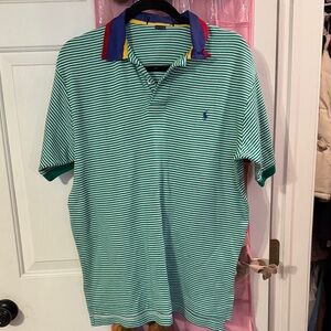 Polo by Ralph Lauren Green Striped Shirt with Multicolor Collar